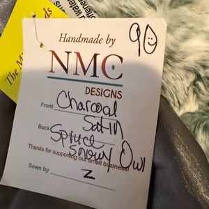 Minky spruce snowy owl on  Charcoal Satin Throw Blanket